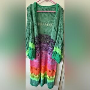 Beautiful Handmade Knit Women's Colorful Rainbow Boho Hippie Cardigan Free Size